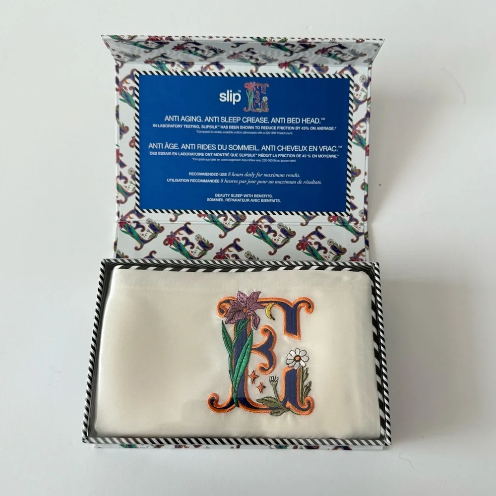 slip Pure Silk Embroidered Initial “E” Queen size Mulberry Silk Pillowcase